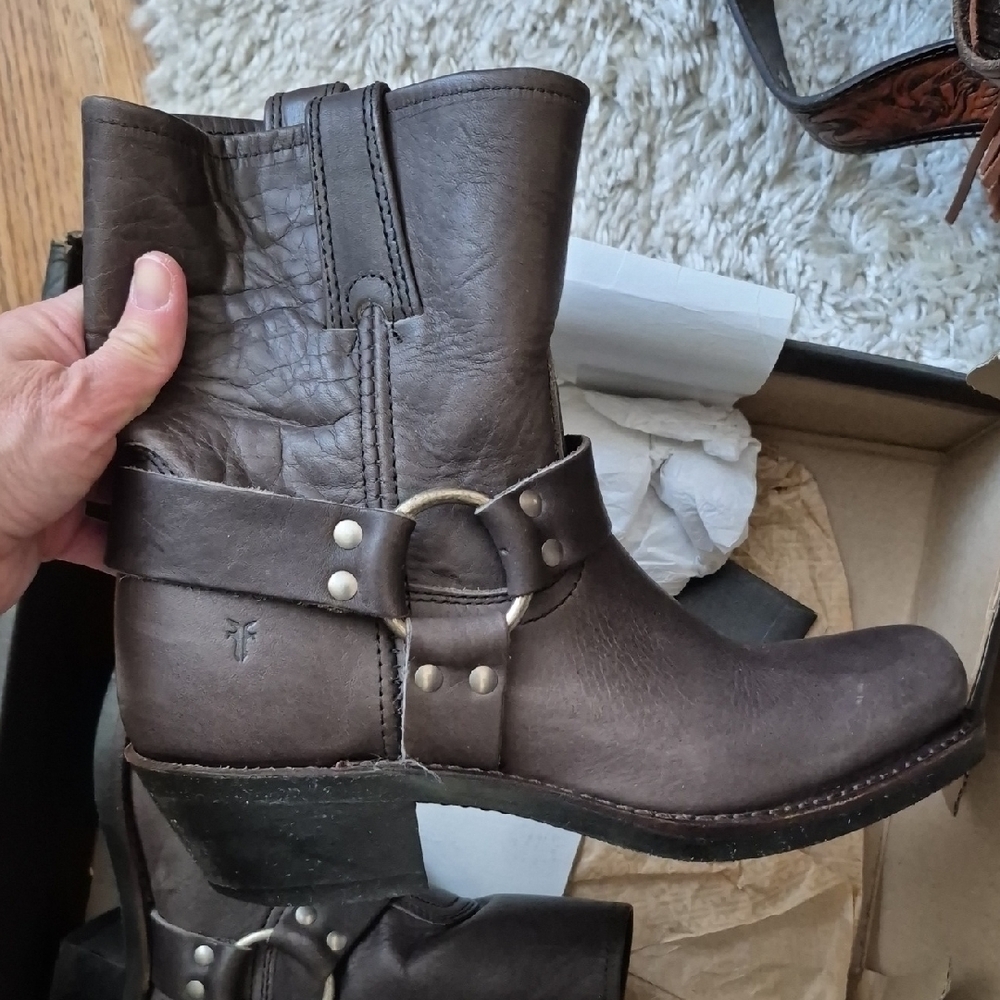 Frye Brown Leather Harness Combat Boots - Picture 6 of 10